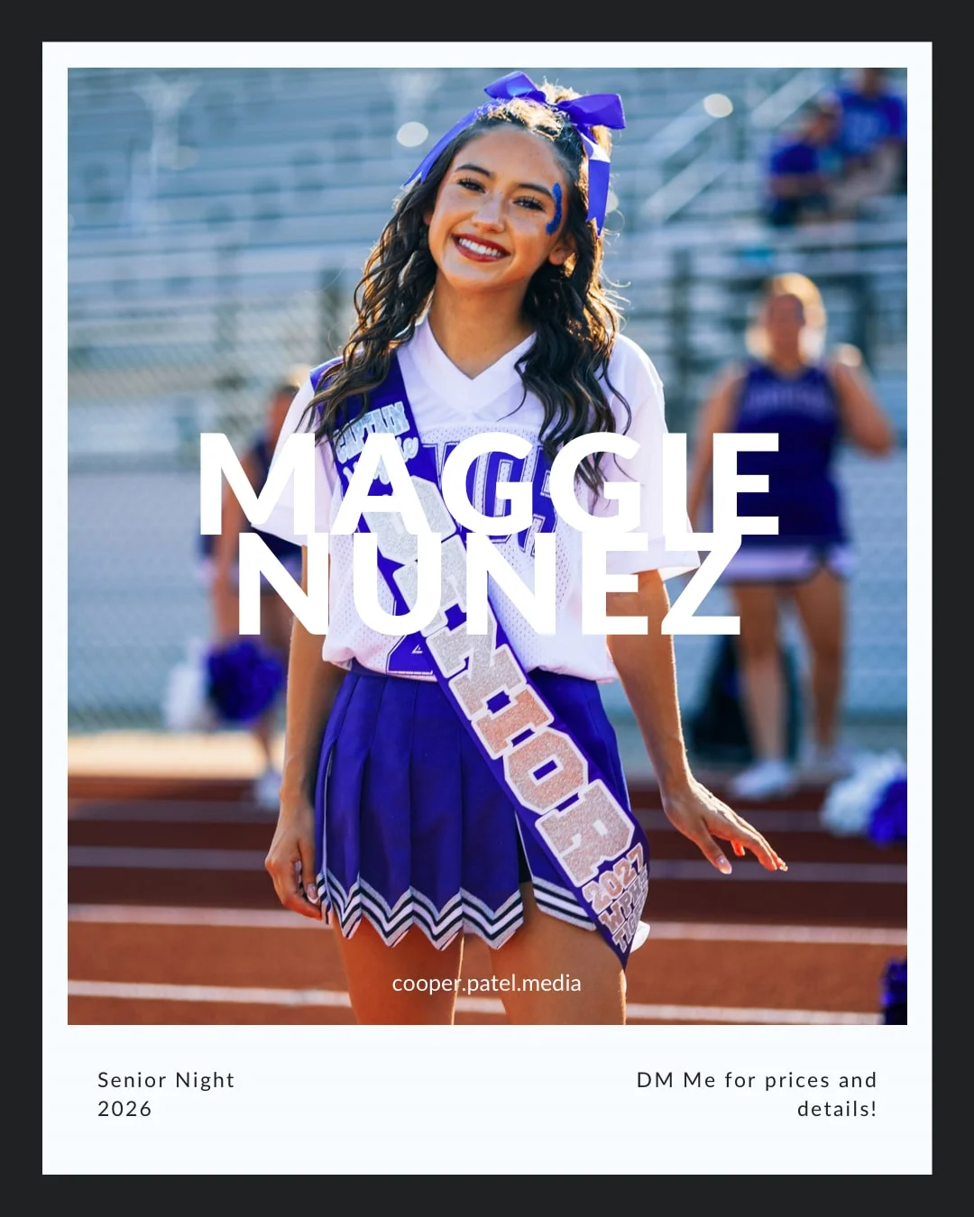 Senior night graphic for a Wills Point cheer captain, Class of 2026